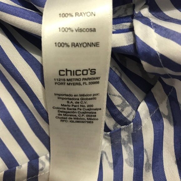 CHICO’S White Blue Striped Conversational Rayon Hi Lo Shirt Tunic Top - Picture 8 of 9